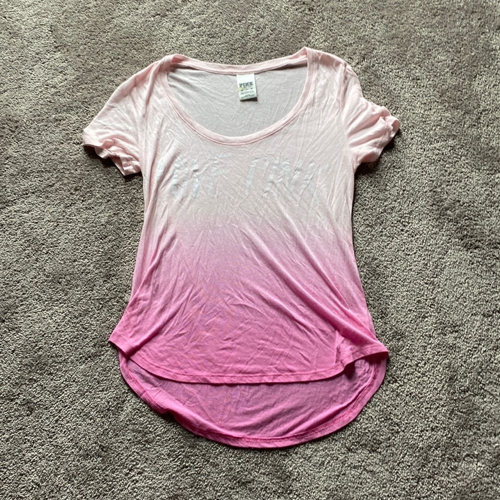 PINK Victoria’s Secret Ombre Pink Scoop Neck Tee Hi-Low Hem T-Shirt SIZE XS